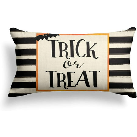 AVOIN Halloween Watercolor Stripes Trick or Treat Throw Pillow Cover 12 x 20 Inch Bat Cushion Case Decoration for Sofa Couch 